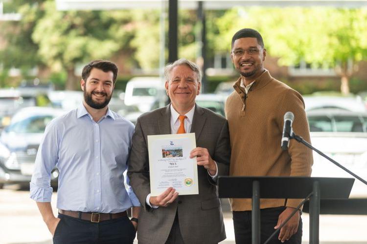 Stockton Mayor Kevin Lincoln with President Callahan and Grant Kirkpatrick 